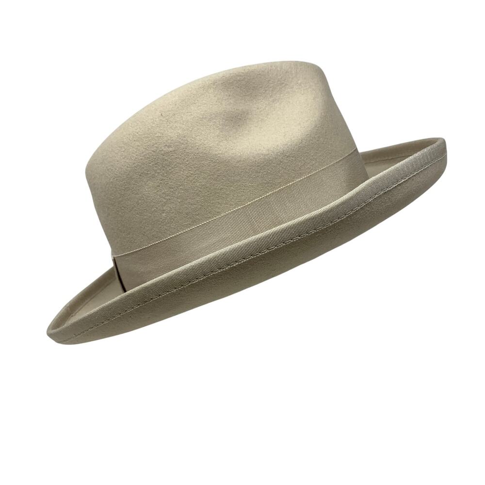 Broner Anthony Hat Mens Large Beige Felt Wide Brim Pinched Crown Grosgrain Band